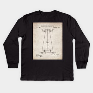 Tesla Transmitter Patent - Electrician Maker Workshop Art - Antique Kids Long Sleeve T-Shirt